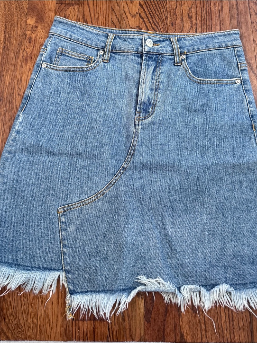 *For The Republic Light Blue Denim Skirt with Frayed Hem *56